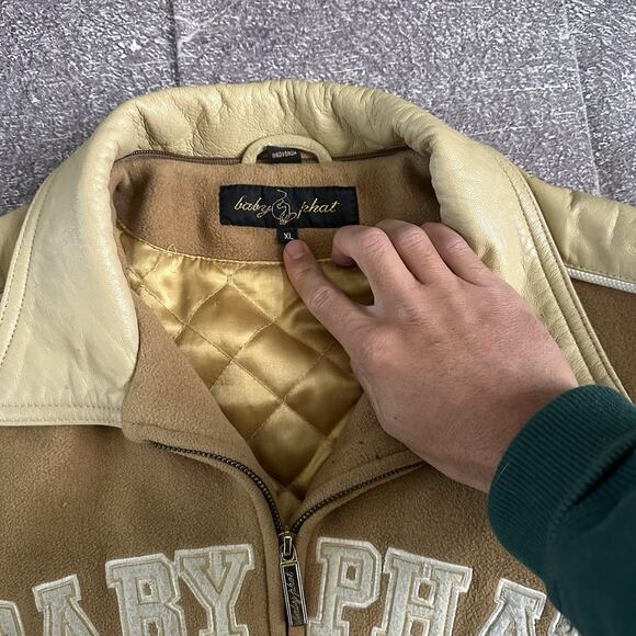 Womens Vintage Y2K Baby Phat Spell Out Brown Quilted Cropped Bomber Jacket Sz XL - Picture 3 of 6